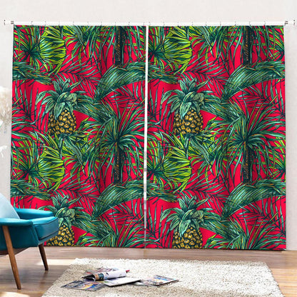 Pineapple Leaves Hawaii Pattern Print Pencil Pleat Curtains