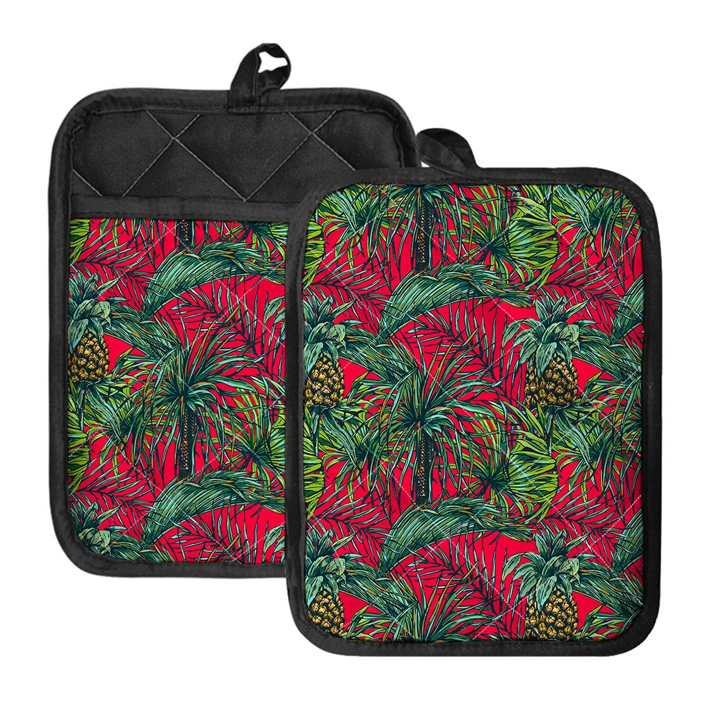 Pineapple Leaves Hawaii Pattern Print Pot Holders With Pocket