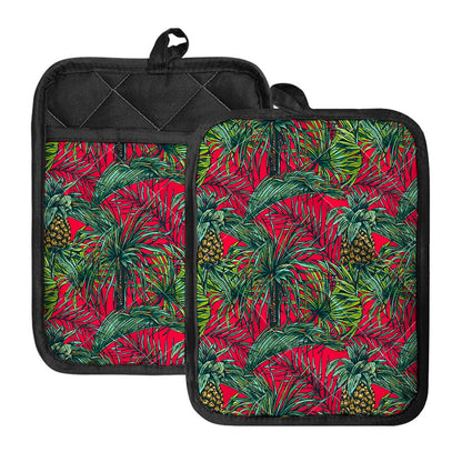 Pineapple Leaves Hawaii Pattern Print Pot Holders With Pocket