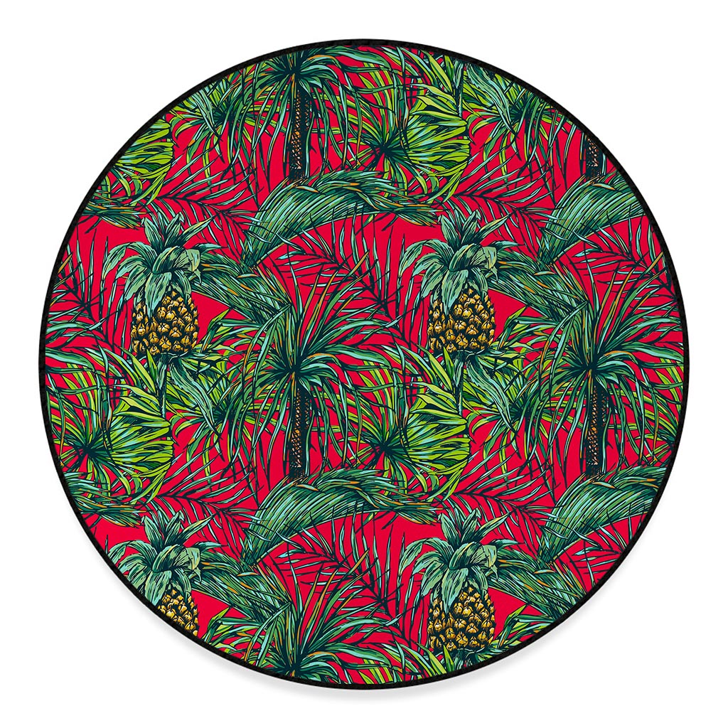 Pineapple Leaves Hawaii Pattern Print Round Floor Mat