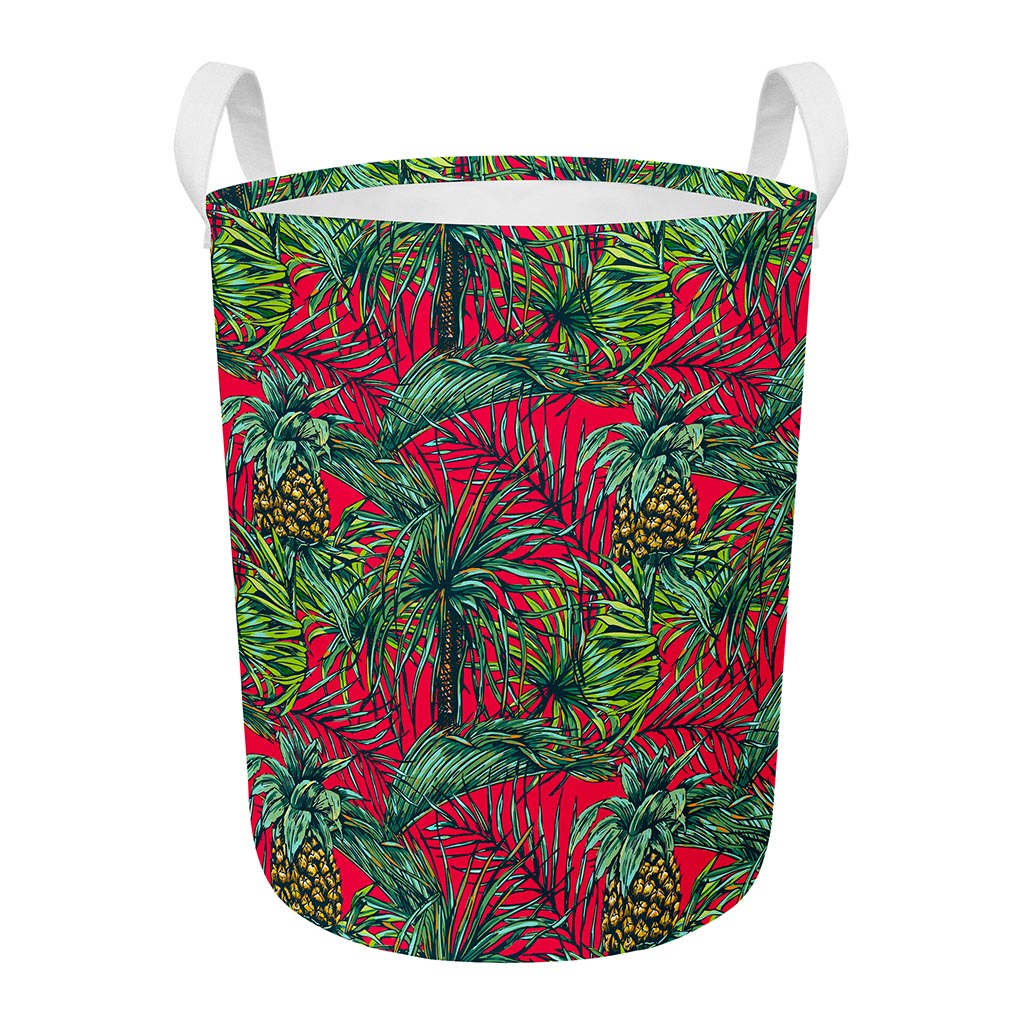 Pineapple Leaves Hawaii Pattern Print Round Laundry Basket