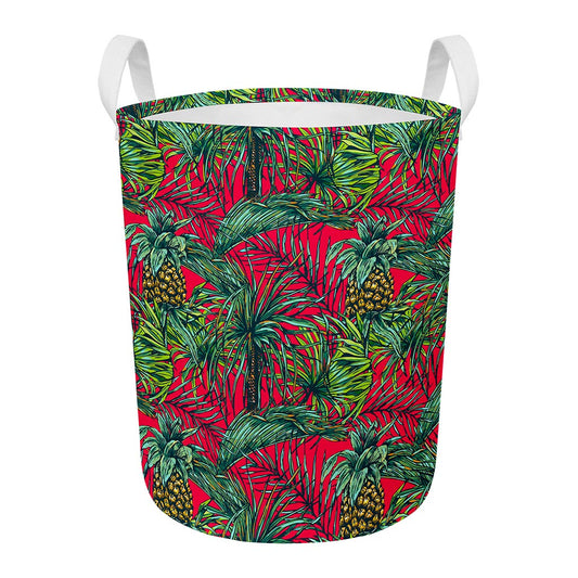 Pineapple Leaves Hawaii Pattern Print Round Laundry Basket
