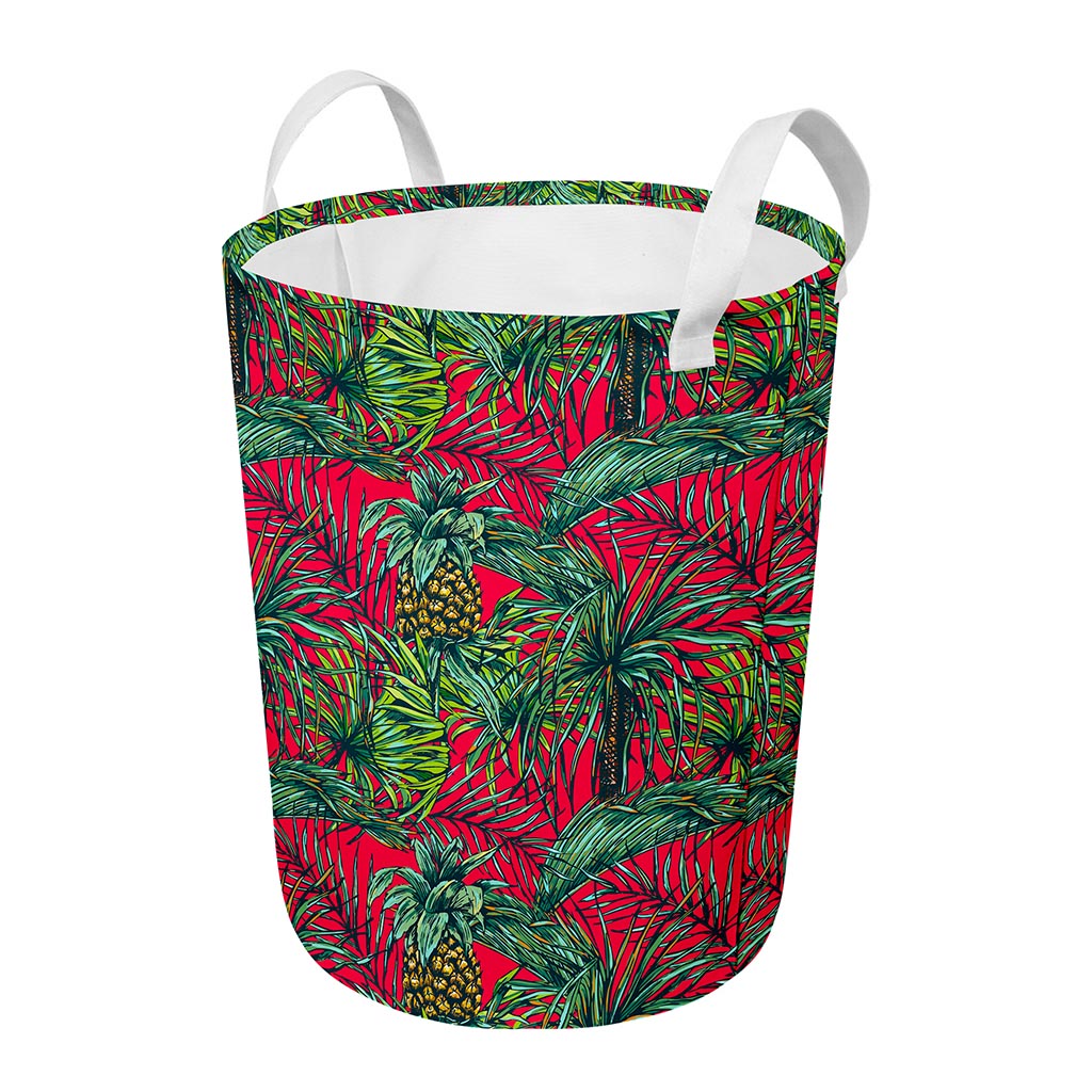 Pineapple Leaves Hawaii Pattern Print Round Laundry Basket