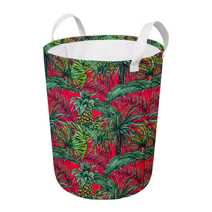 Pineapple Leaves Hawaii Pattern Print Round Laundry Basket