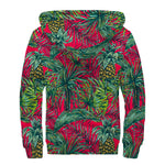 Pineapple Leaves Hawaii Pattern Print Sherpa Lined Zip Up Hoodie