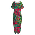 Pineapple Leaves Hawaii Pattern Print Short Sleeve Long Nightdress