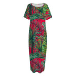 Pineapple Leaves Hawaii Pattern Print Short Sleeve Long Nightdress