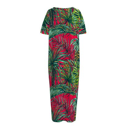 Pineapple Leaves Hawaii Pattern Print Short Sleeve Long Nightdress