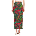 Pineapple Leaves Hawaii Pattern Print Side Slit Maxi Skirt