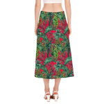 Pineapple Leaves Hawaii Pattern Print Side Slit Midi Skirt