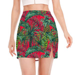 Pineapple Leaves Hawaii Pattern Print Side Slit Mini Skirt