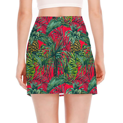 Pineapple Leaves Hawaii Pattern Print Side Slit Mini Skirt