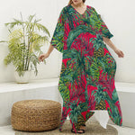 Pineapple Leaves Hawaii Pattern Print Silk V-Neck Kaftan Dress