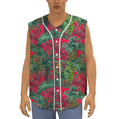 Pineapple Leaves Hawaii Pattern Print Sleeveless Baseball Jersey