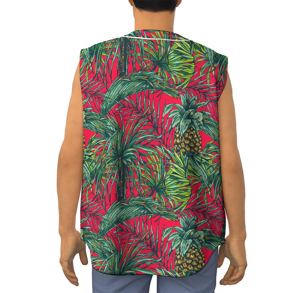 Pineapple Leaves Hawaii Pattern Print Sleeveless Baseball Jersey