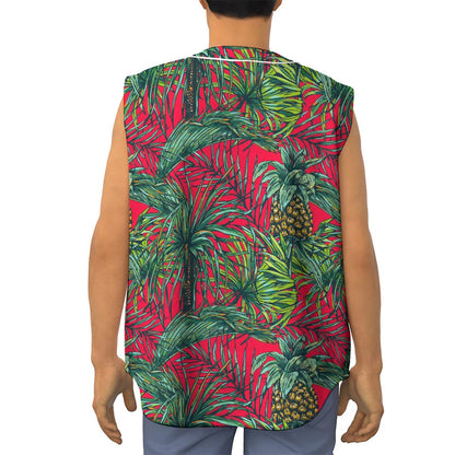 Pineapple Leaves Hawaii Pattern Print Sleeveless Baseball Jersey