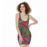 Pineapple Leaves Hawaii Pattern Print Sleeveless Bodycon Dress