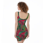 Pineapple Leaves Hawaii Pattern Print Sleeveless Bodycon Dress