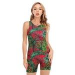 Pineapple Leaves Hawaii Pattern Print Sleeveless One Piece Swimsuit