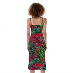 Pineapple Leaves Hawaii Pattern Print Slim Fit Midi Cami Dress