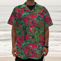 Pineapple Leaves Hawaii Pattern Print Textured Short Sleeve Shirt