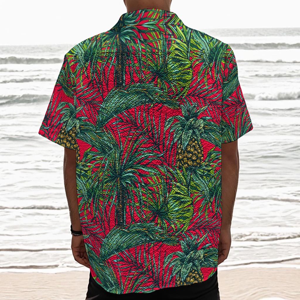 Pineapple Leaves Hawaii Pattern Print Textured Short Sleeve Shirt