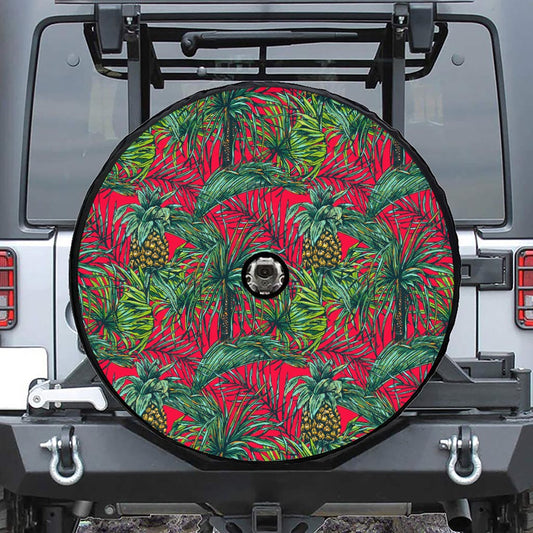 Pineapple Leaves Hawaii Pattern Print Tire Cover With Camera Hole