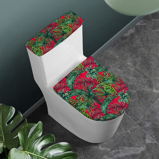 Pineapple Leaves Hawaii Pattern Print Toilet Lid And Tank Cover Set