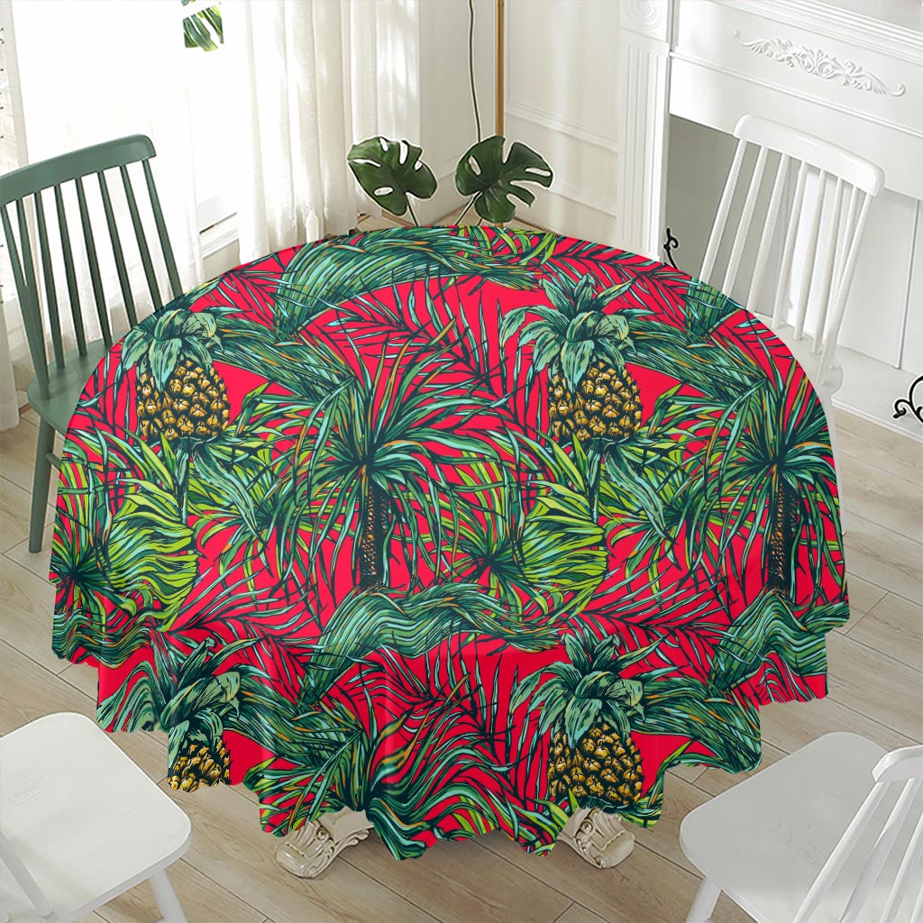 Pineapple Leaves Hawaii Pattern Print Waterproof Round Tablecloth