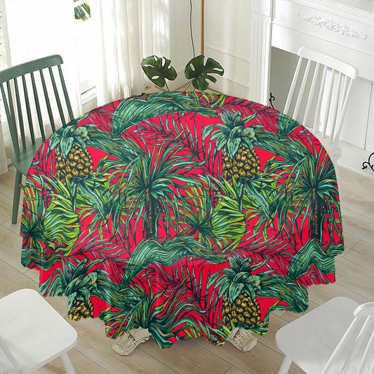 Pineapple Leaves Hawaii Pattern Print Waterproof Round Tablecloth