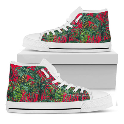 Pineapple Leaves Hawaii Pattern Print White High Top Sneakers