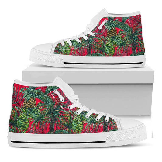 Pineapple Leaves Hawaii Pattern Print White High Top Sneakers