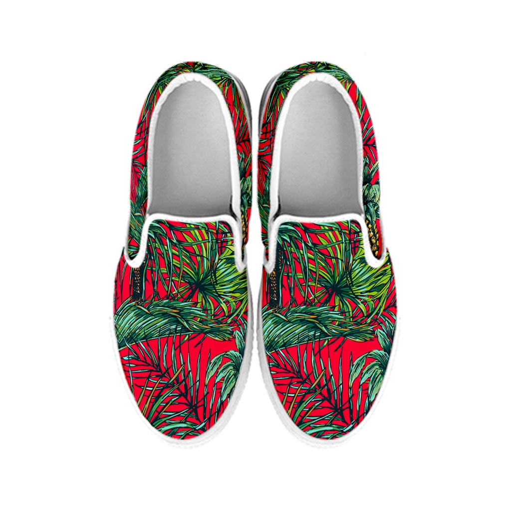 Pineapple Leaves Hawaii Pattern Print White Slip On Sneakers