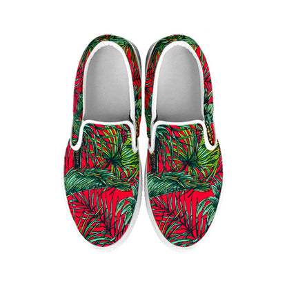 Pineapple Leaves Hawaii Pattern Print White Slip On Sneakers