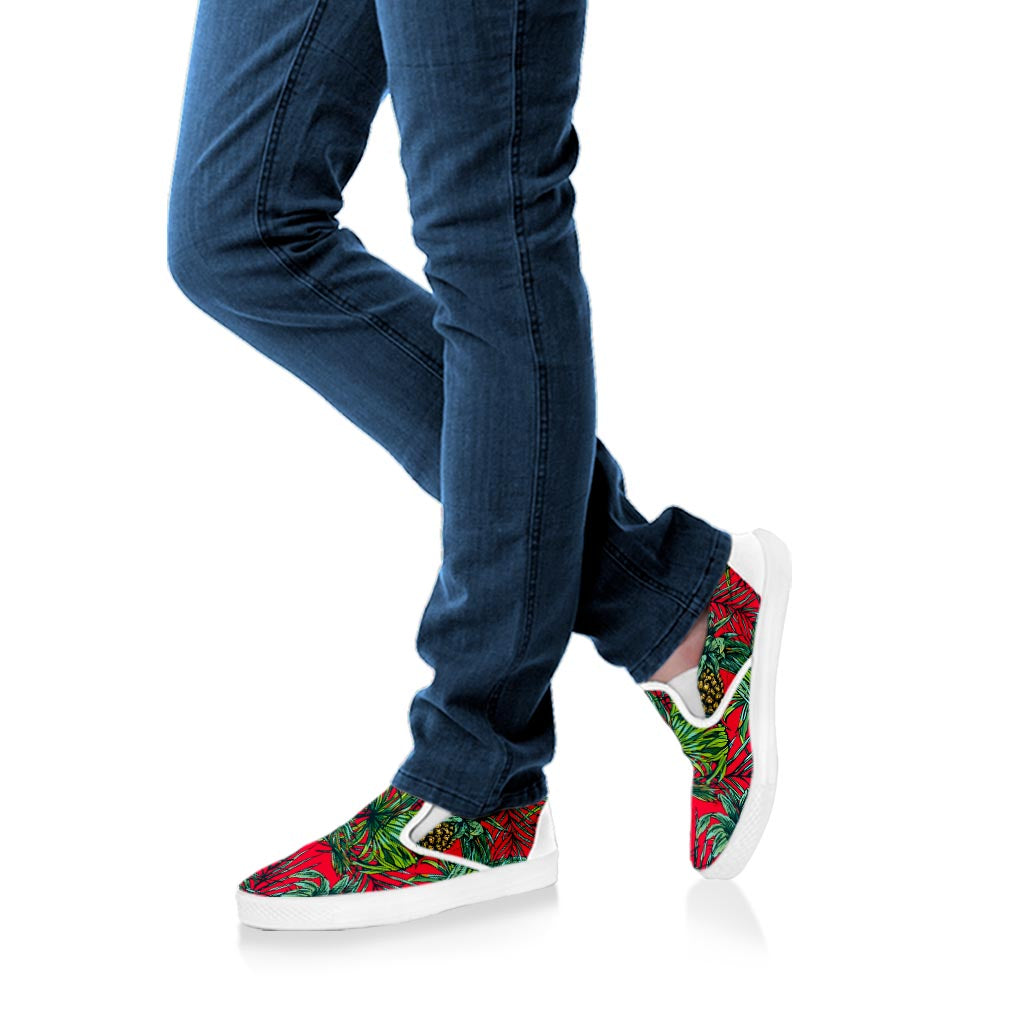 Pineapple Leaves Hawaii Pattern Print White Slip On Sneakers