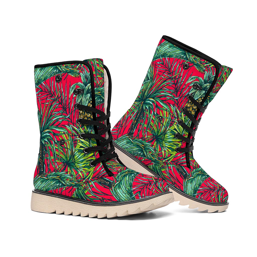 Pineapple Leaves Hawaii Pattern Print Winter Boots