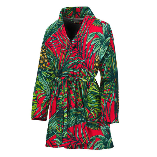 Pineapple Leaves Hawaii Pattern Print Women's Bathrobe
