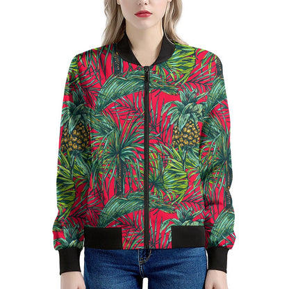 Pineapple Leaves Hawaii Pattern Print Women's Bomber Jacket