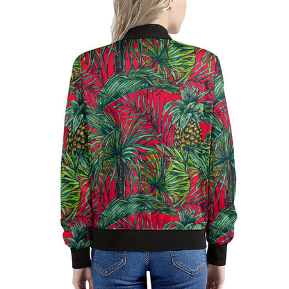 Pineapple Leaves Hawaii Pattern Print Women's Bomber Jacket