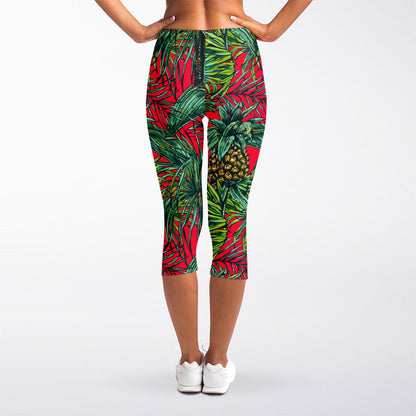 Pineapple Leaves Hawaii Pattern Print Women's Capri Leggings