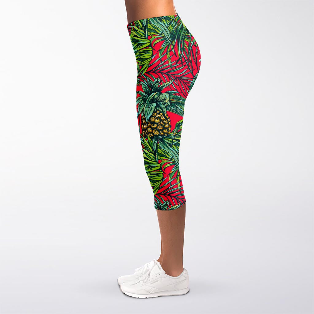 Pineapple Leaves Hawaii Pattern Print Women's Capri Leggings
