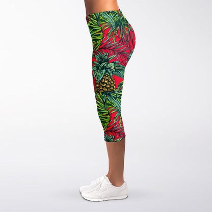 Pineapple Leaves Hawaii Pattern Print Women's Capri Leggings