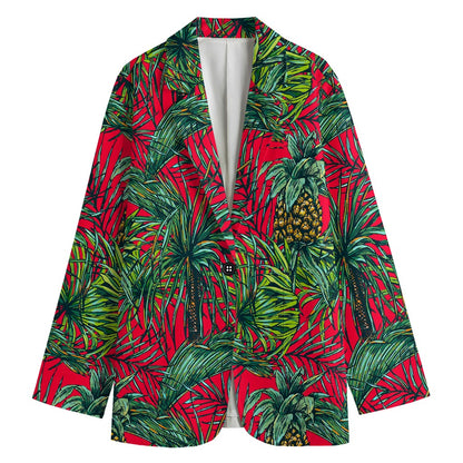 Pineapple Leaves Hawaii Pattern Print Women's Cotton Blazer