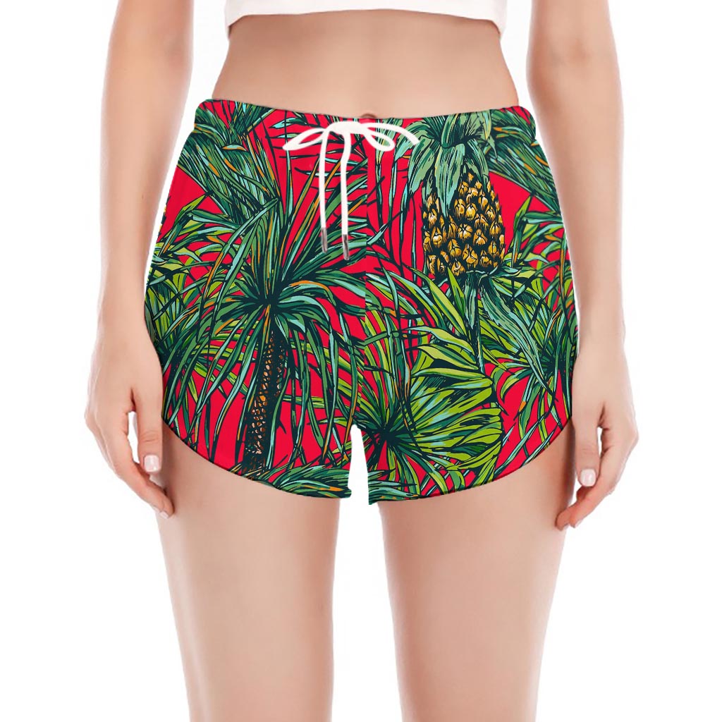 Pineapple Leaves Hawaii Pattern Print Women's Split Running Shorts