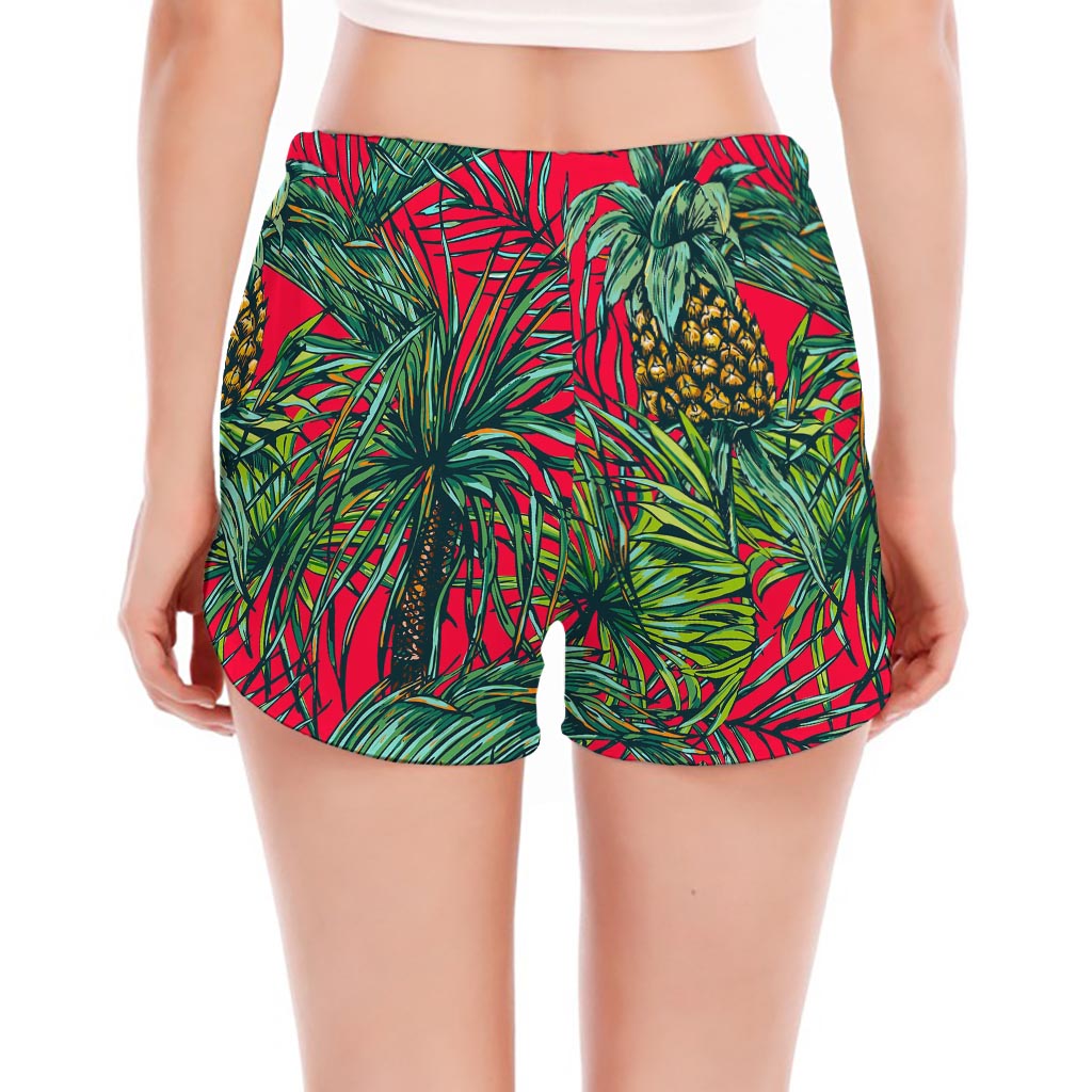 Pineapple Leaves Hawaii Pattern Print Women's Split Running Shorts