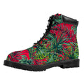 Pineapple Leaves Hawaii Pattern Print Padded Collar Lace Up Boots