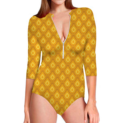 Pineapple Print Long Sleeve Swimsuit