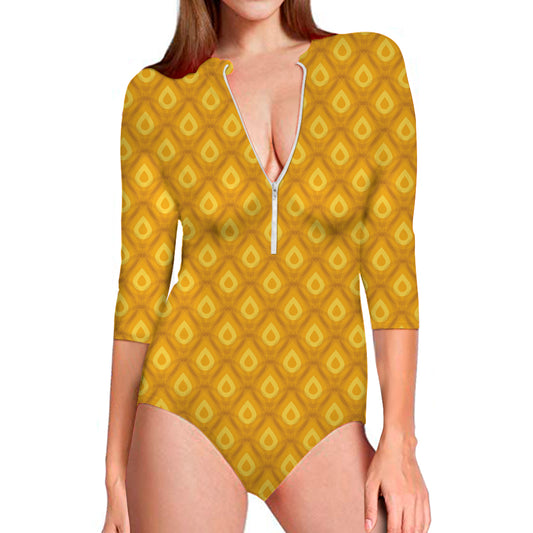Pineapple Print Long Sleeve Swimsuit