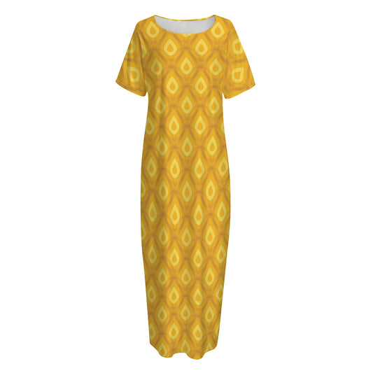 Pineapple Print Short Sleeve Long Nightdress