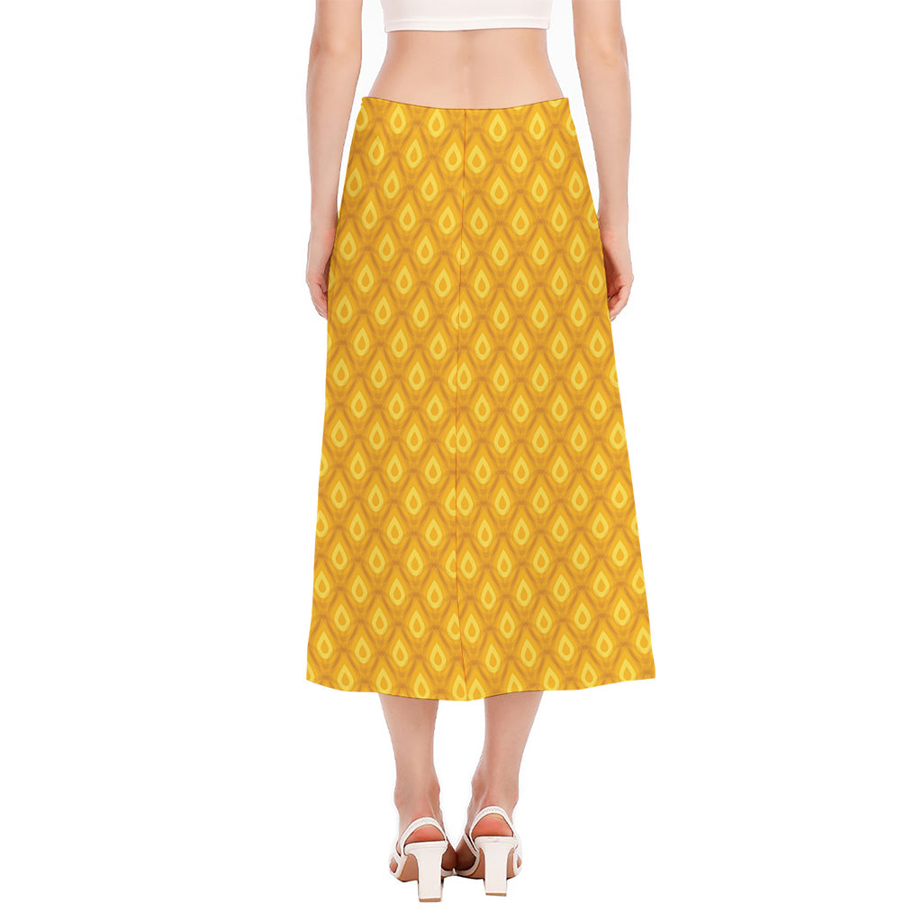 Pineapple Print Side Slit Midi Skirt